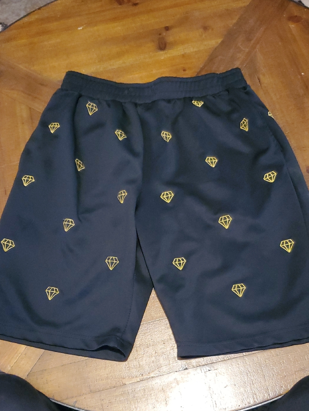 Men's Black Athletic Shorts with Yellow Diamond Print